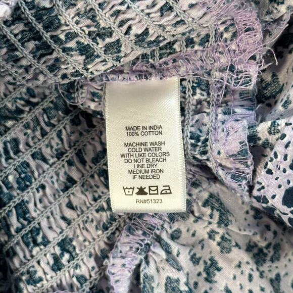 CeCe Puff Sleeve Top Women's Large Purple Floral Square Neck Smocked Ruffle - Picture 9 of 9